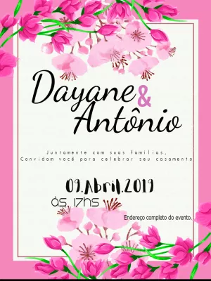Convite de Casamento Floral Cerejeira para Editar Online