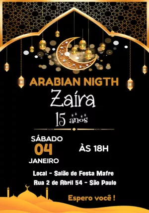 Convite Aniversário Noite Árabe para Editar Online