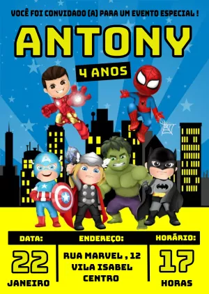 Convite de Aniversário Super Heróis Baby para Editar Online