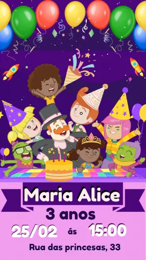 Convite de Aniversário Mundo Bita com Personagens para Editar
