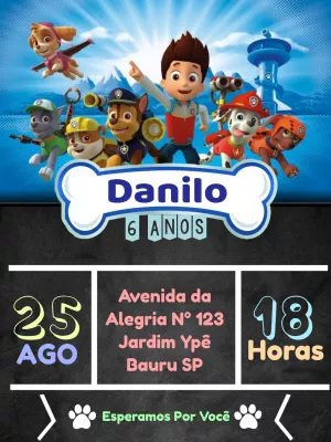 Convite de Aniversário Patrulha Canina para Editar Online