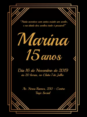 Convite de 15 Anos Luxuoso Dourado para Editar Online