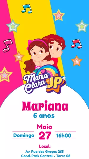 Convite de Aniversário Maria Clara e JP para Editar Online