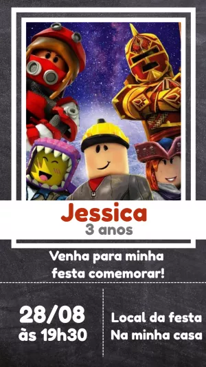 Convite de Aniversário Roblox com Personagens para Editar