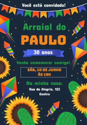 Convite Aniversário Festa Junina com Girassóis para Editar Online