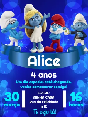 Convite de Aniversário Smurfs para Editar Online e Imprimir