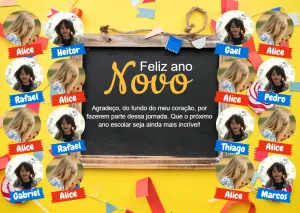Cartão de Ano Novo para Turma com Fotos para Editar Online