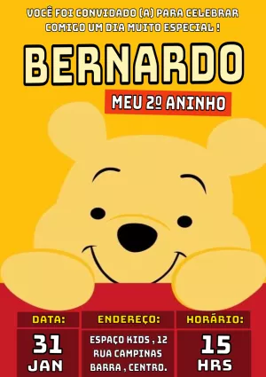 Convite de Aniversário Ursinho Pooh Baby para Editar Online