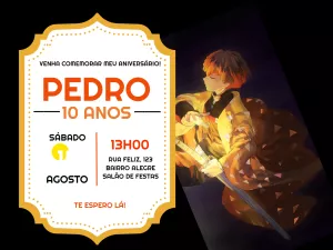 Convite de Aniversário Kimetsu no Yaiba para Editar Online