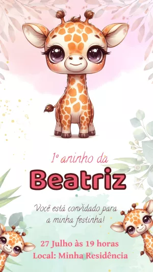 Convite Aniversário Girafinha Fofa para Editar Online
