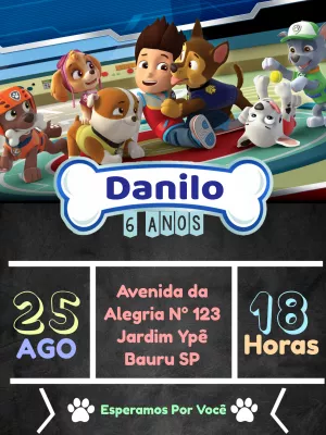 Convite de Aniversário Patrulha Canina para Editar Online