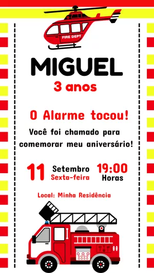 Convite Aniversário Bombeiro com Caminhão para Editar Online