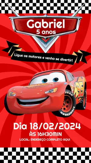 Convite Aniversário Carros Relâmpago McQueen para Editar Online