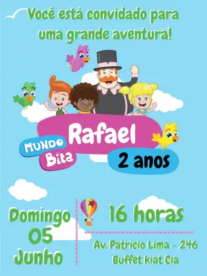 Convite de Aniversário Mundo Bita com Personagens para Editar