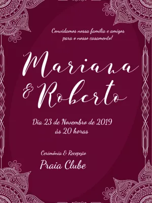 Convite de Casamento com Mandalas Magenta para Editar Online