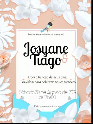 Convite de Casamento Floral com Flores de Papel para Editar
