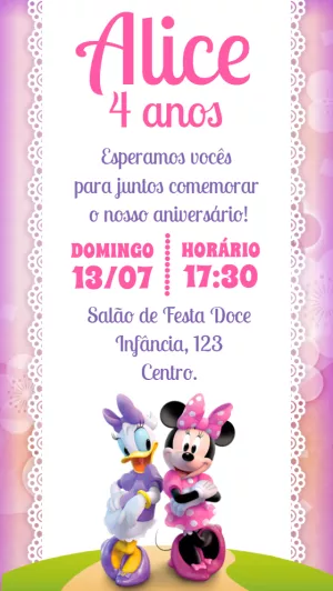 Convite Aniversário Minnie e Margarida para Editar Online