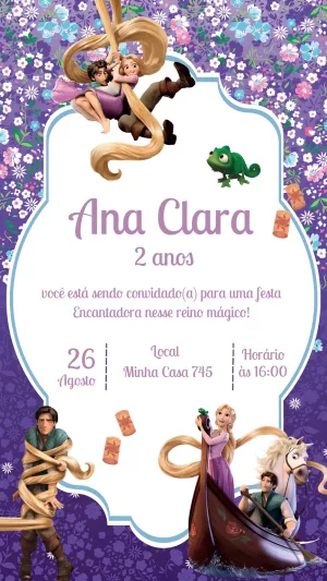 Convite de Aniversário Enrolados Rapunzel para Editar Online