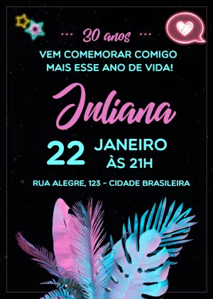 Convite de Aniversário Neon Tropical para Editar Online