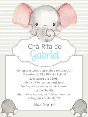 Lembrete Chá Rifa Elefantinho para Editar Online