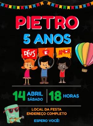 Convite Aniversário Três Palavrinhas com Personagens para Editar