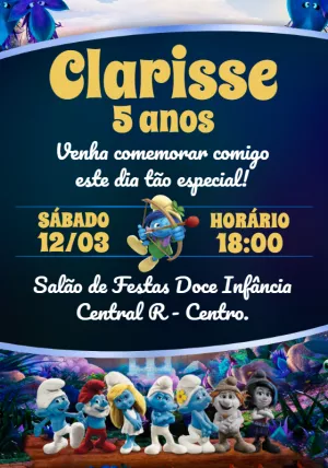 Convite Aniversário Os Smurfs Editável Online para Imprimir