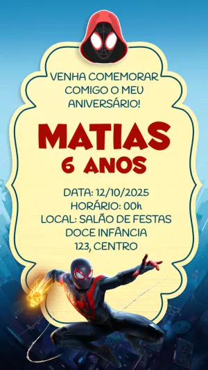 Convite Aniversário Homem Aranha Aranhaverso para Editar Online