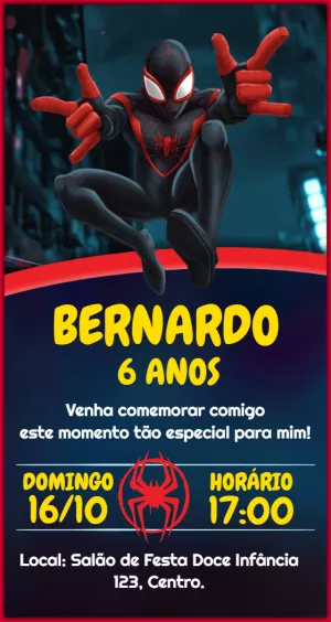 Convite Aniversário Homem Aranha Aranhaverso para Editar Online