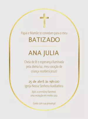 Convite de Batizado Elegante Dourado para Editar Online