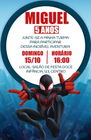 Convite Aniversário Homem Aranha Aranhaverso para Editar Online