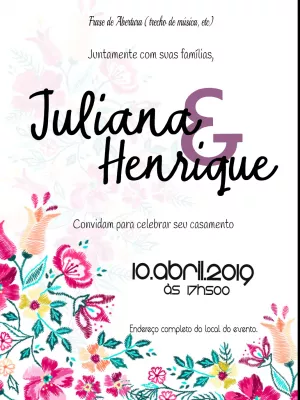 Convite de Casamento Floral Bordado para Editar Online