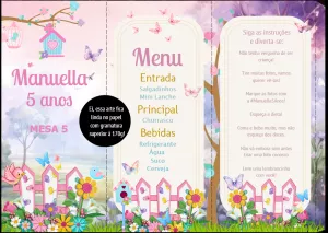 Menu de Aniversário Jardim Encantado para Editar Online