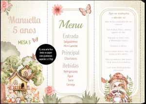Menu Aniversário Bosque Encantado com Animais para Editar Online