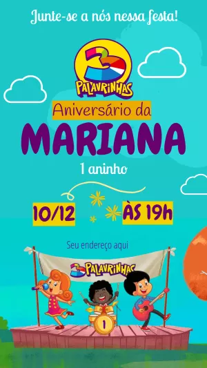 Convite de Aniversário 3 Palavrinhas para Editar Online