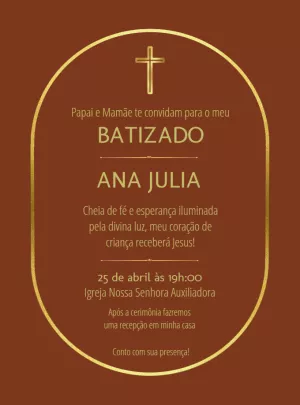 Convite de Batizado Terracota e Dourado para Editar Online