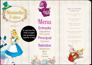 Menu de Mesa Alice no País das Maravilhas para Editar Online