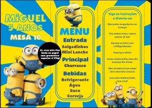 Menu de Mesa Minions Aniversário Triângulo para Editar Online