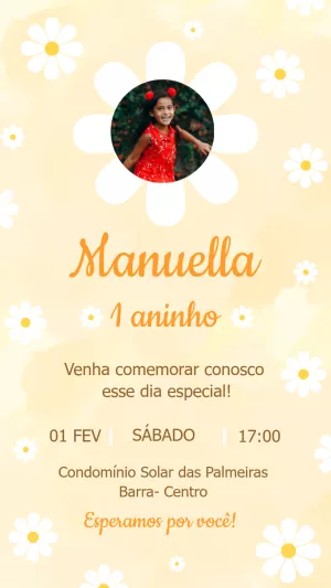 Convite Aniversário Margarida com Foto para Editar Online