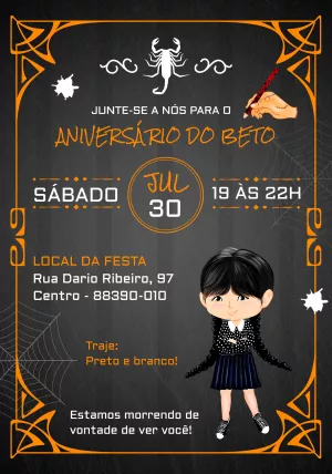 Convite de Aniversário Wandinha Addams para Editar Online