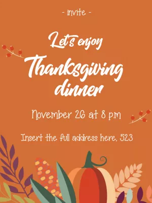 Thanksgiving Dinner Invitation with Pumpkin to Edit Online