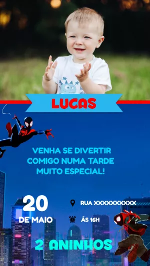 Convite Aniversário Homem-Aranha com Foto para Editar Online