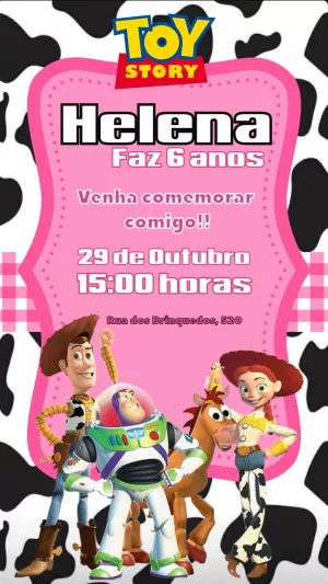 Convite Aniversário Toy Story Rosa para Editar Online