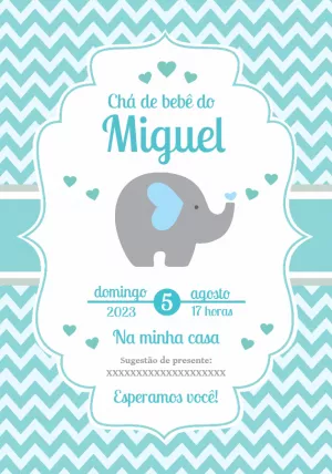 Convite Chá de Bebê Elefantinho Azul para Editar Online
