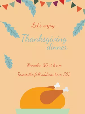Thanksgiving Dinner Invitation with Turkey to Edit Online