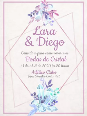 Convite Bodas de Cristal com Cristais para Editar Online