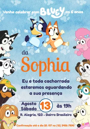 Invito di compleanno Bluey – Statico – Julia B