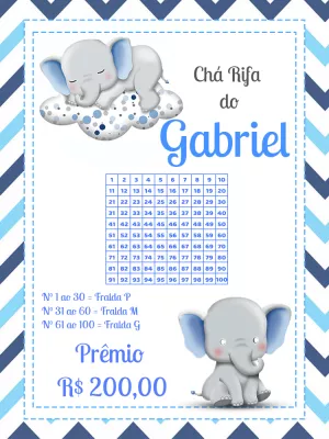 Chá Rifa Elefantinho Azul para Chá de Bebê para Editar Online