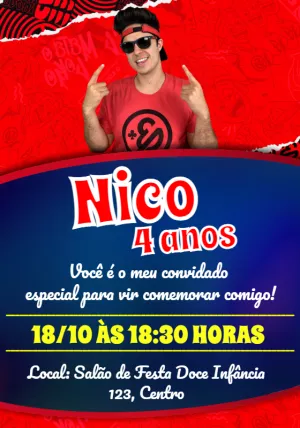 Convite Aniversário Enaldinho Youtuber para Editar Online