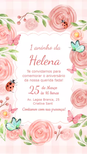 Convite Aniversário Jardim Encantado com Flores para Editar