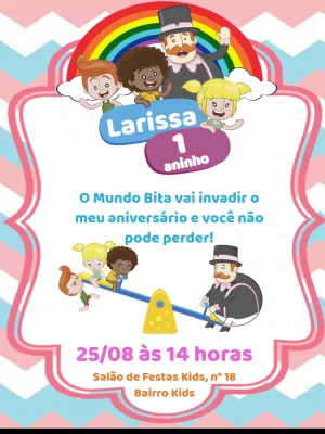 Convite Aniversário Mundo Bita com Personagens para Editar Online